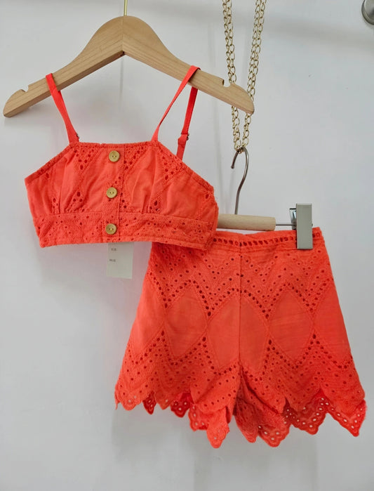Set van effen crop-top en short voor meisjes